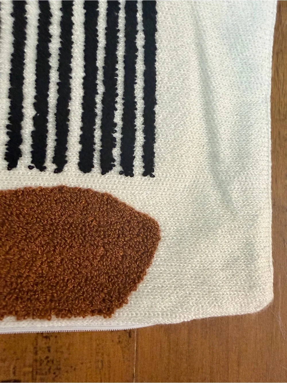 2 White Pillow Covers with Black and Mustard Brown Accent Shapes 18” x 18”